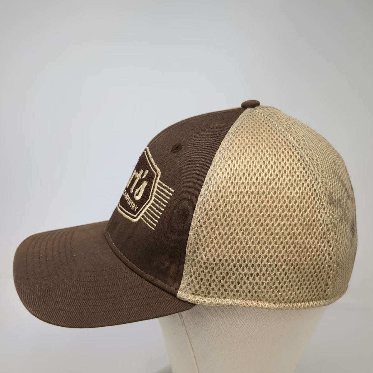 New Era Baseball Cap Brown XL Kurt's Custom Carpentry Mesh Back 39THIRTY Hat
