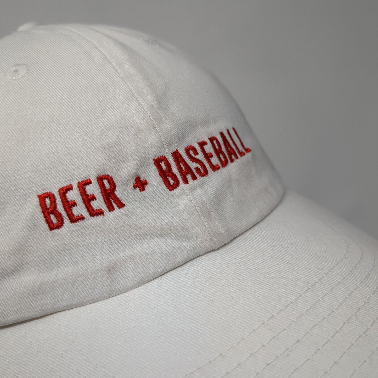 Beer + Baseball Slideback Hat White One Size Adjustable Vented Holes Cotton