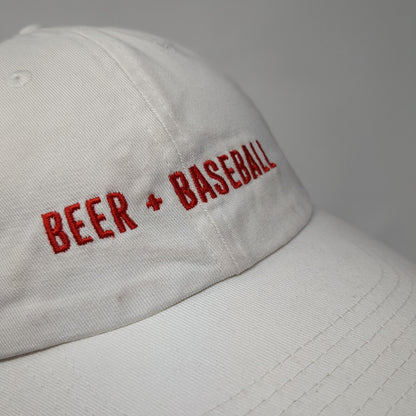 Beer + Baseball Slideback Hat White One Size Adjustable Vented Holes Cotton