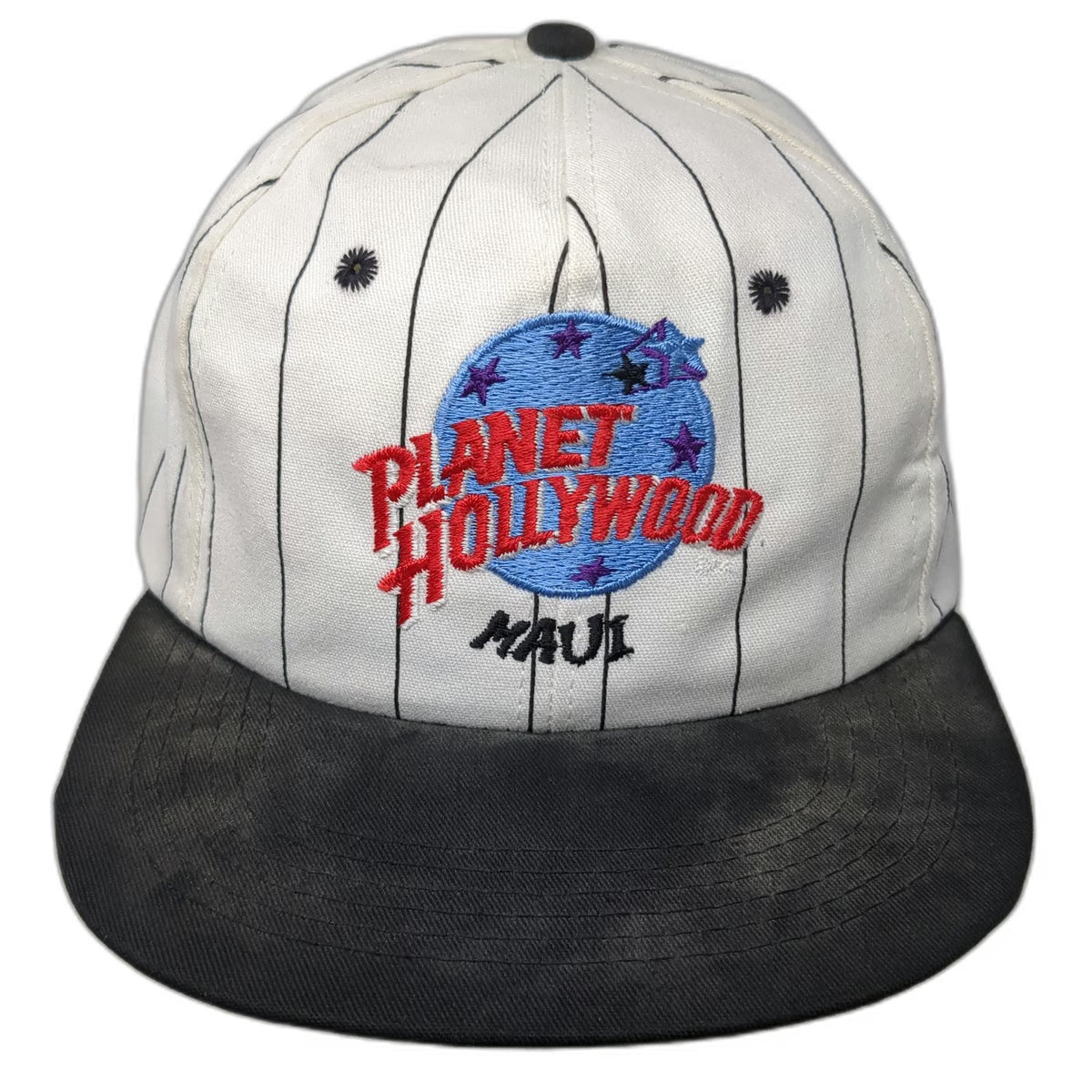 Planet Hollywood Maui Hawaii White Black Pinstripe Snapback Hat One Size Vintage