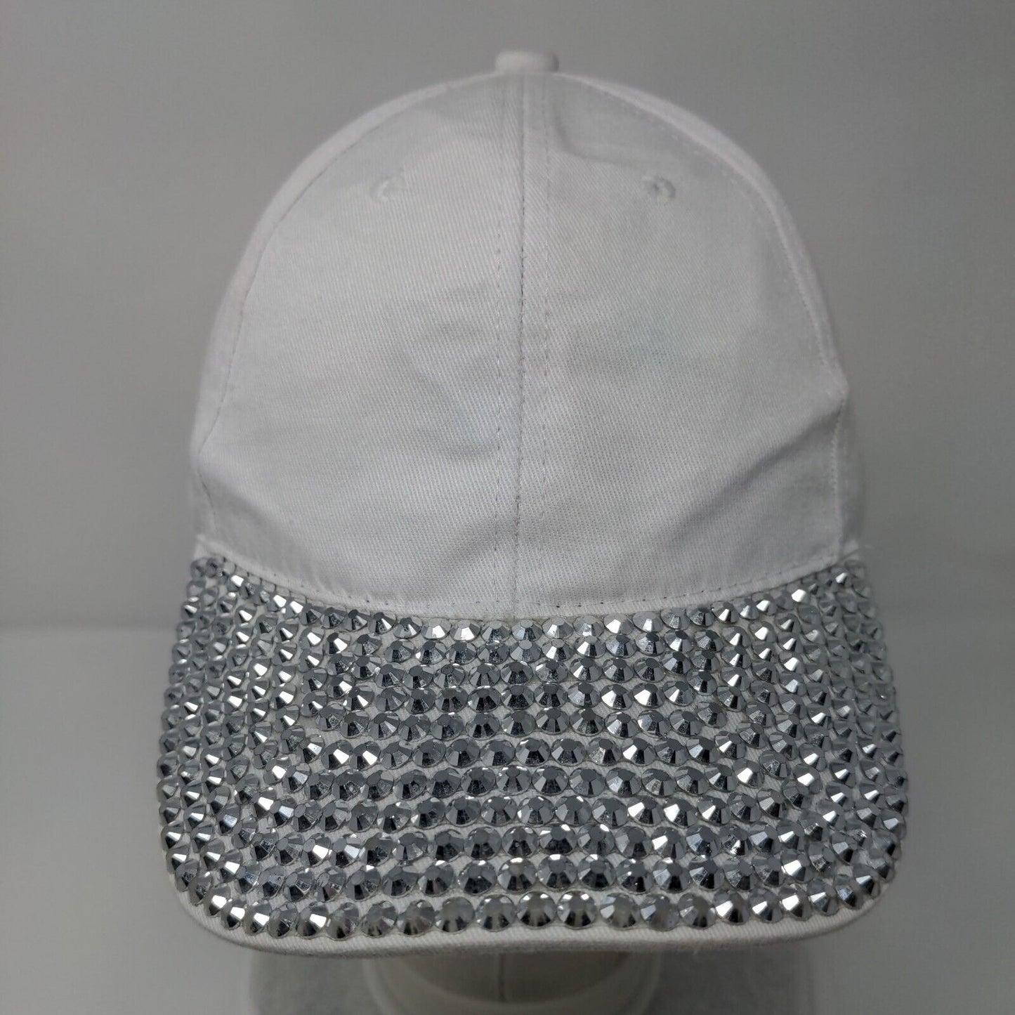 Something Special Strapback Hat White One Size Rhinestone Studded