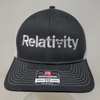 Richardson Mens Snapback Mesh Back Trucker Hat Black Embroidered Relativity Logo