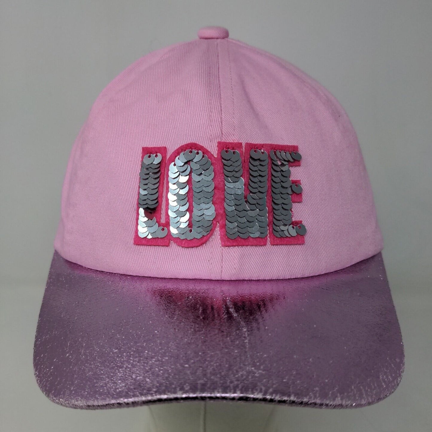 Unbranded Women's Strapback Hat Pink Size OS Shiny LOVE Logo 100% Cotton