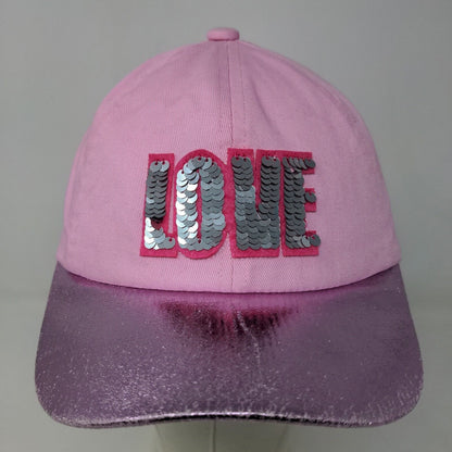 Unbranded Women's Strapback Hat Pink Size OS Shiny LOVE Logo 100% Cotton