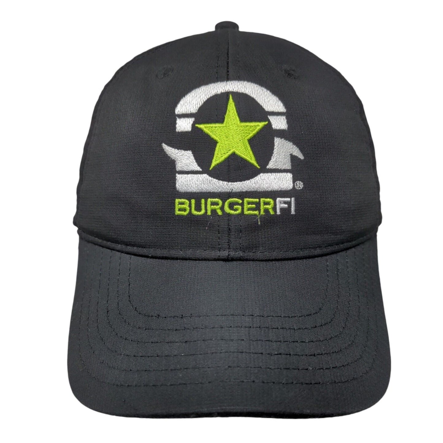 BURGERFI Strapback Hat Black One Size Adjustable Embroidered 6 Panel Outdoor Cap