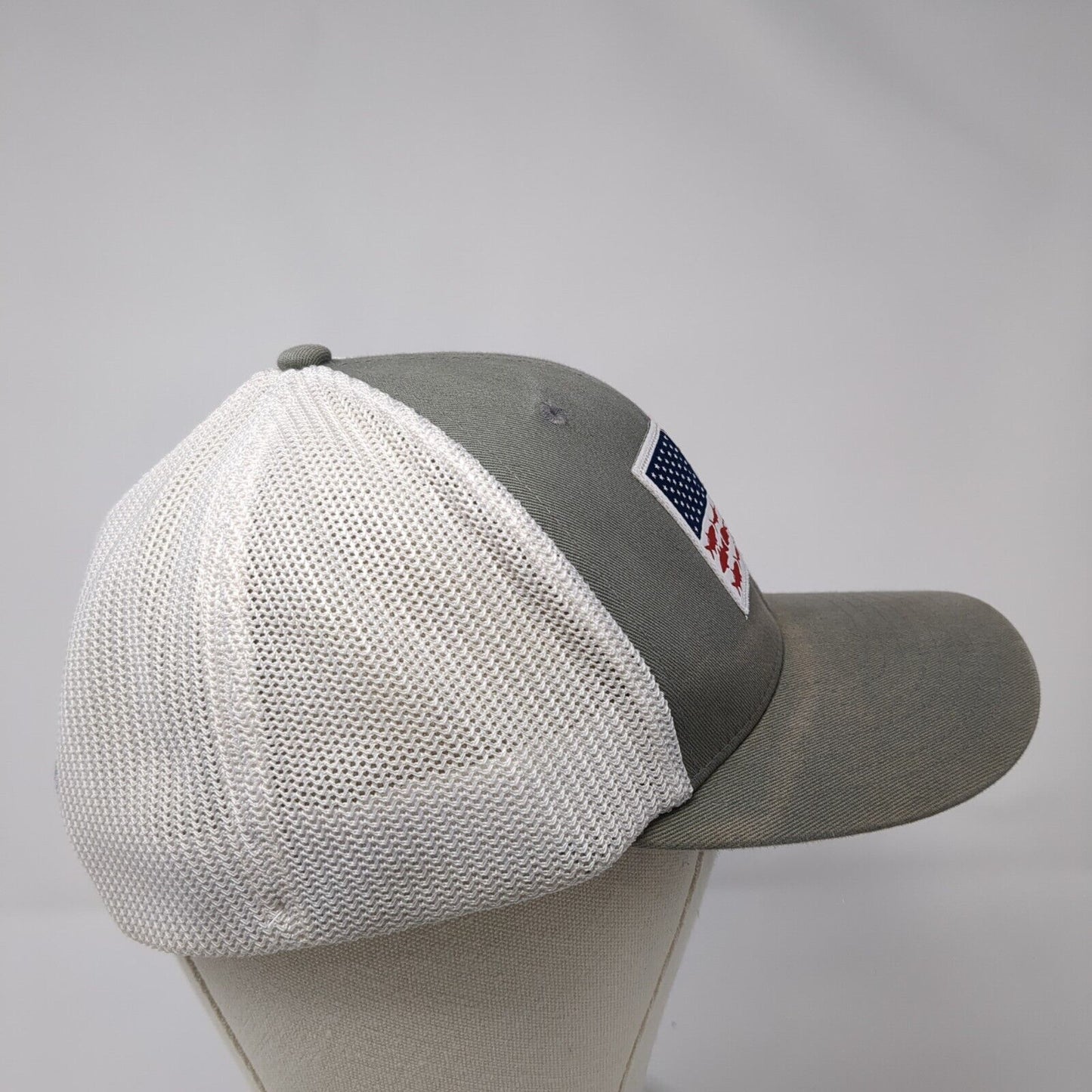 Columbia PFG Fish Flag Fitted Trucker Hat Gray L/XL Patriotic Mesh Back