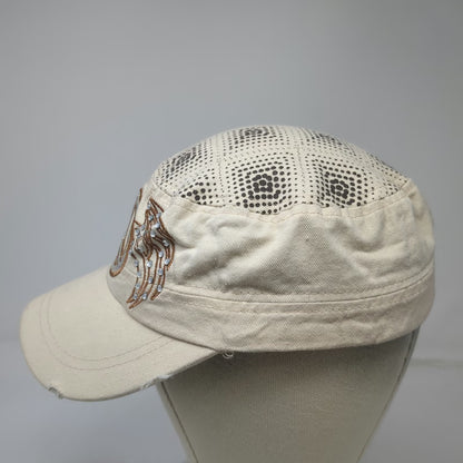 Army Cap Beige One Size Peace Sign Rhinestone Wings Distressed Hat
