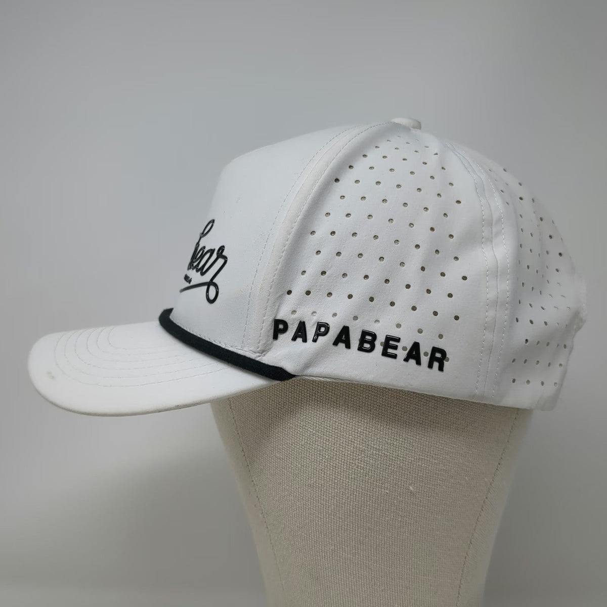 Papa Bear Trucker Hat White One Size Rope Perforated Snapback Made In USA Logo