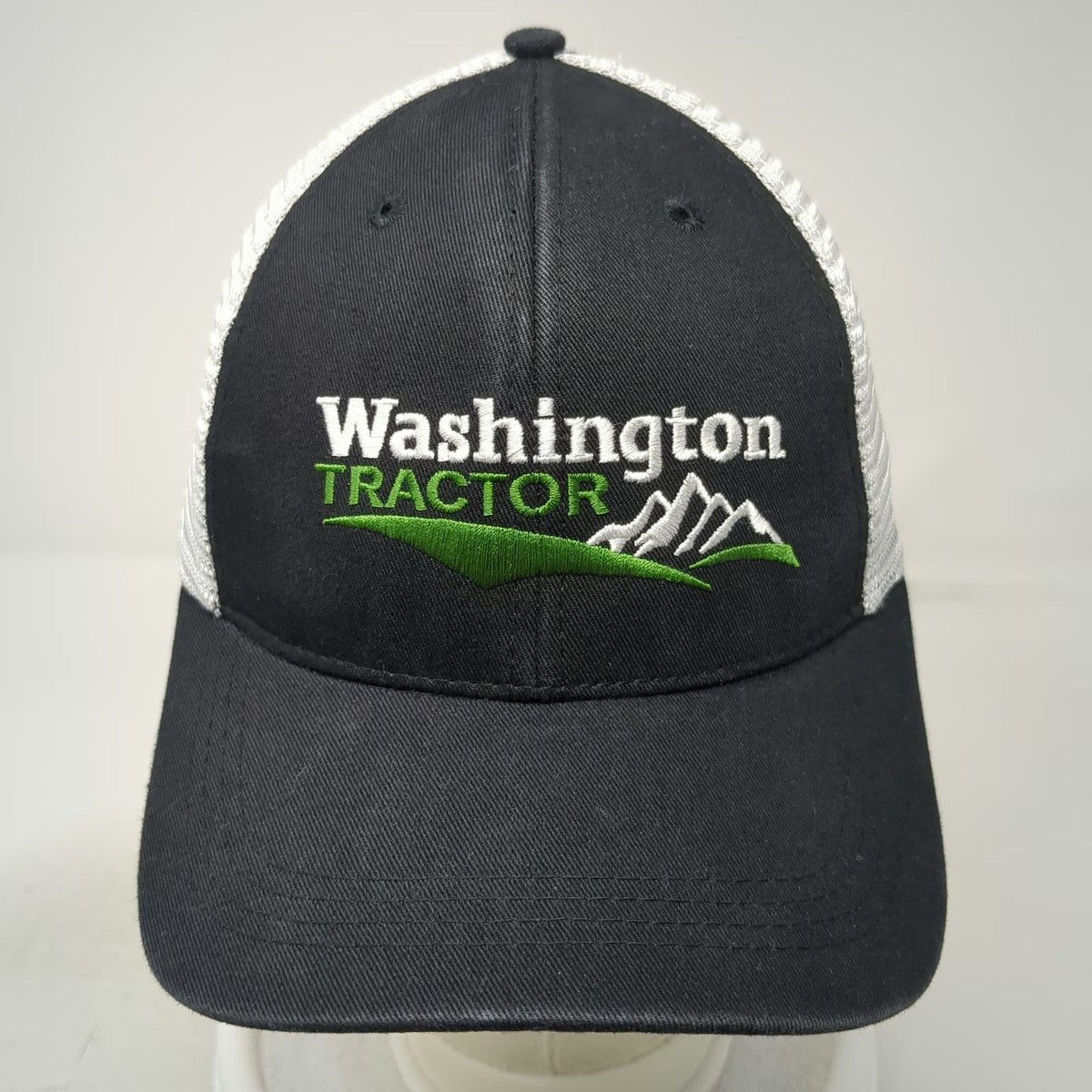 Washington Tractor Trucker Hat Black One Size Snapback Mesh Mountain Logo Cap