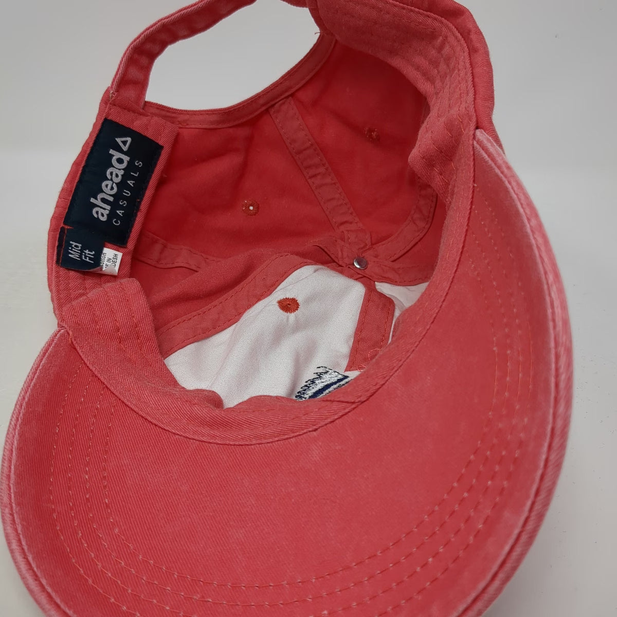Ahead Baseball Cap Red One Size Fish Hook Logo Cotton Hat Slideback Curved Brim