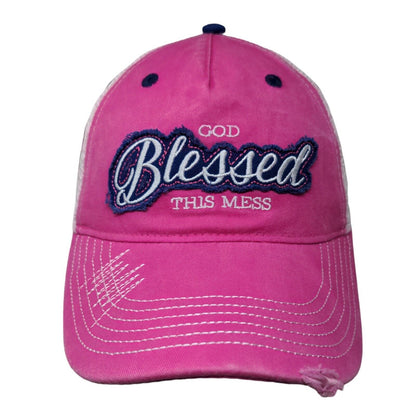 God Bless This Mess Trucker Hat Pink OSFM Mesh Back Embroidered Cherished Girl