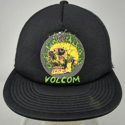 Volcom Trucker Hat Black One Size Skull Graphic Mesh Back Flat Brim Snapback