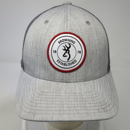 Browning Trucker Hat Gray One Size Mesh Snapback Buckmark Logo Patch Red Rim
