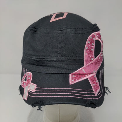 Pink Ribbon Rhinestone Strapback Army Hat Black One Size Pit Bull