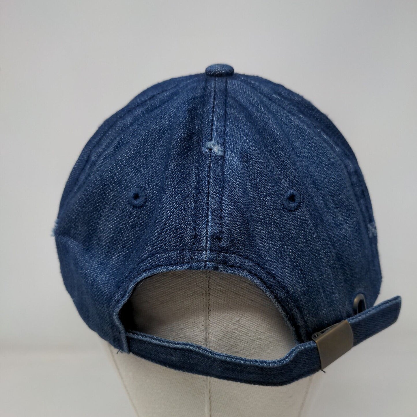 Peach Eat It Slideback Hat Blue OSFM Adjustable Embroidered Denim