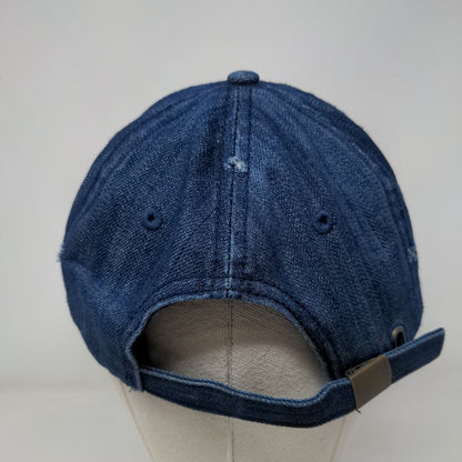Peach Eat It Slideback Hat Blue OSFM Adjustable Embroidered Denim