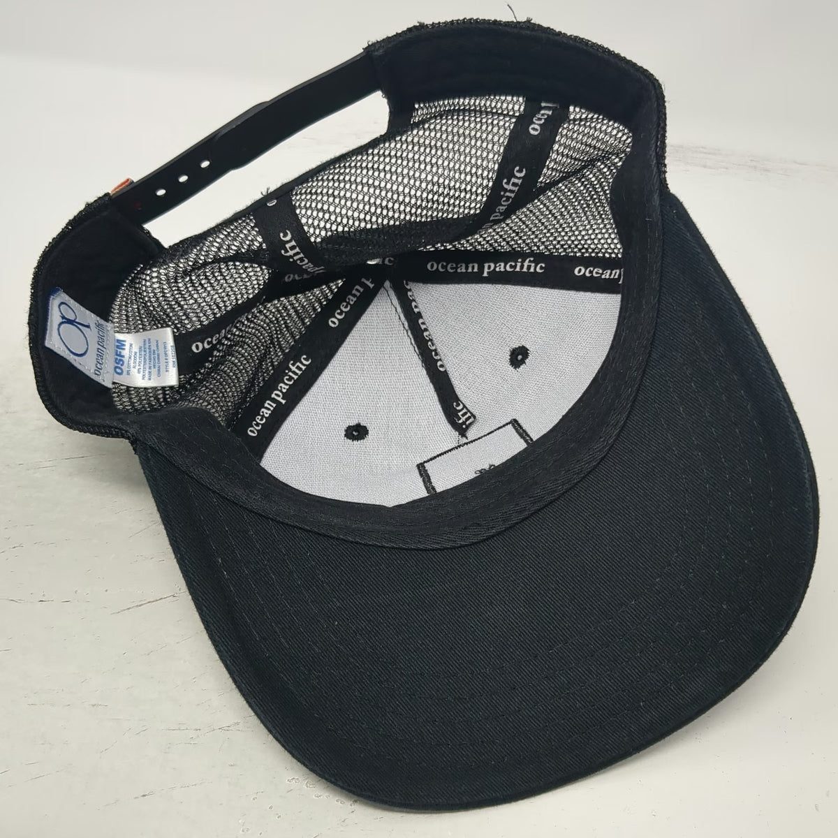 Ocean Pacific Trucker Hat Black One Size Rainbow Stitching Mesh Snapback Logo
