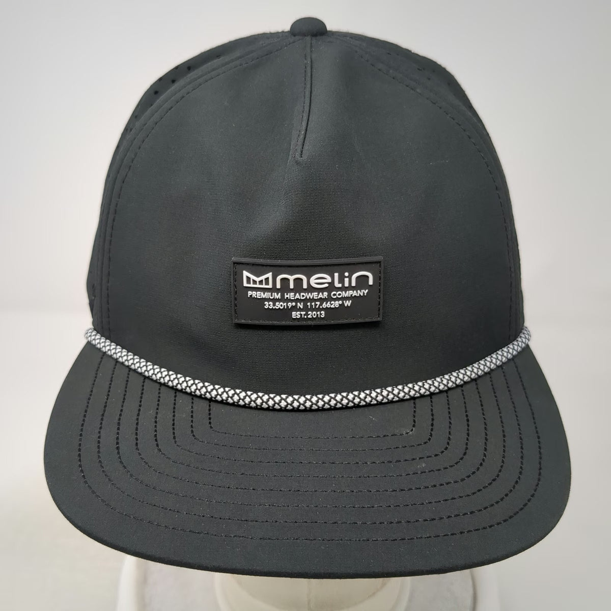 Melin Trucker Hat Black L Perforated Rope Flat Brim Hydro Coronado Poly Snapback