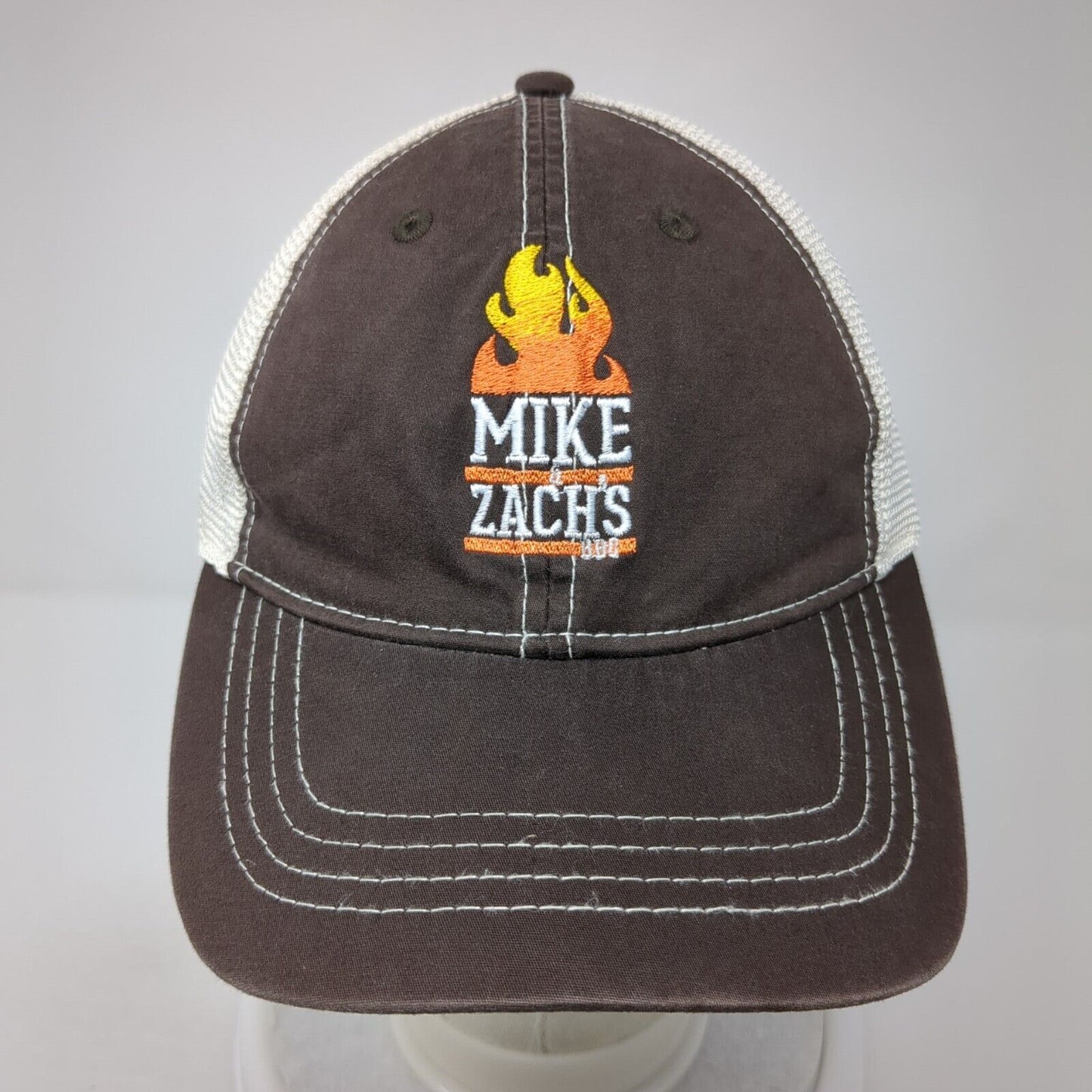 Mike & Zach's BBQ Snapback Trucker Hat Brown One Size Mesh Back Outdoor