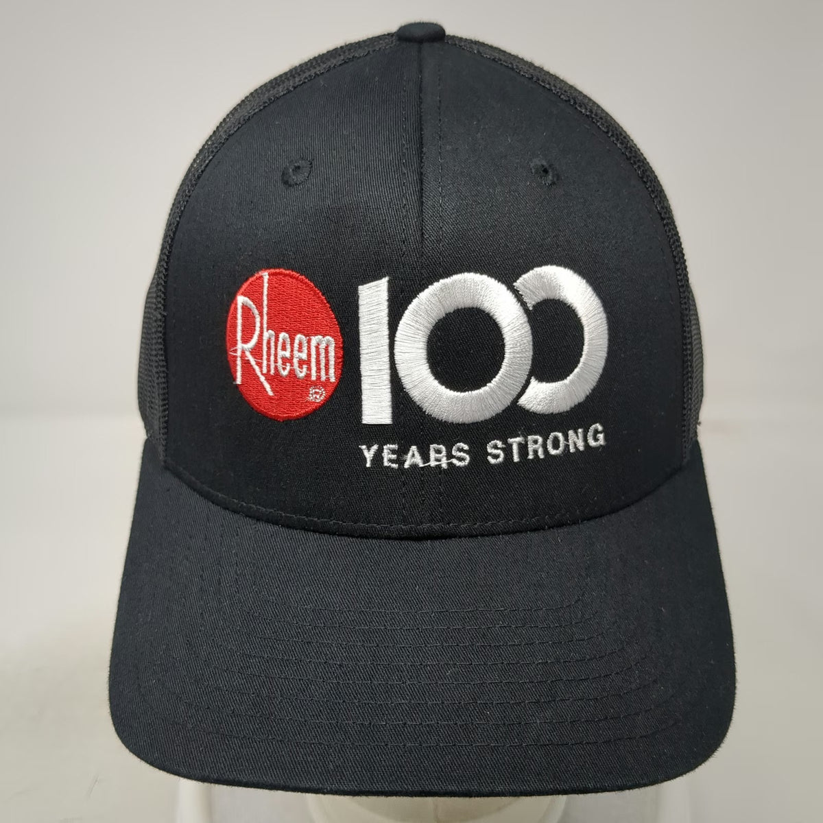 Richardson Trucker Hat Black One Size Rheem 100 Years Strong Mesh Snapback