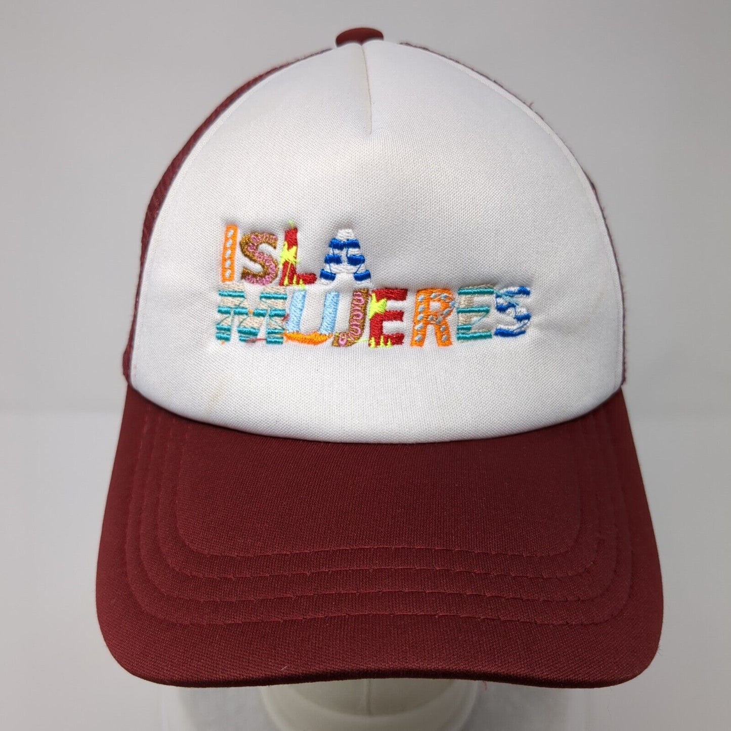 Isla Mujeres Snapback Trucker Hat Red OSFA Mesh Back Embroidered