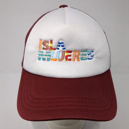 Isla Mujeres Snapback Trucker Hat Red OSFA Mesh Back Embroidered