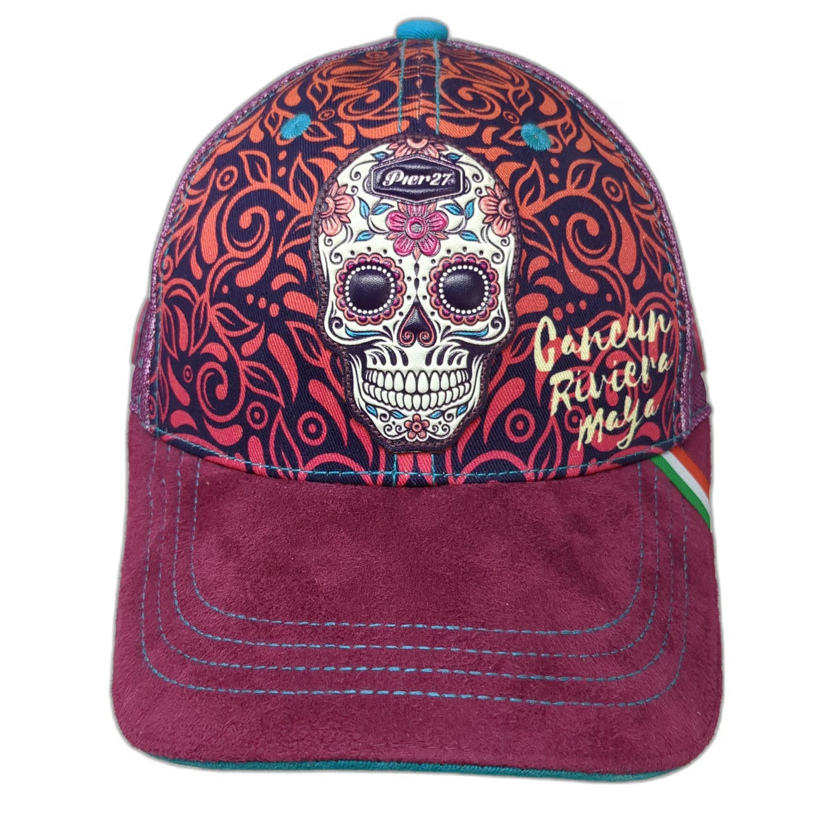 Pier 27 Baseball Cap Purple One Size Sugar Skull Cancun Riviera Maya Mexico Hat