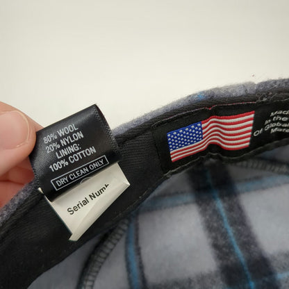 Stormy Kromer Gray Plaid Army Cap 7 1/8 Wool Made in USA Hat Blue Black Fitted