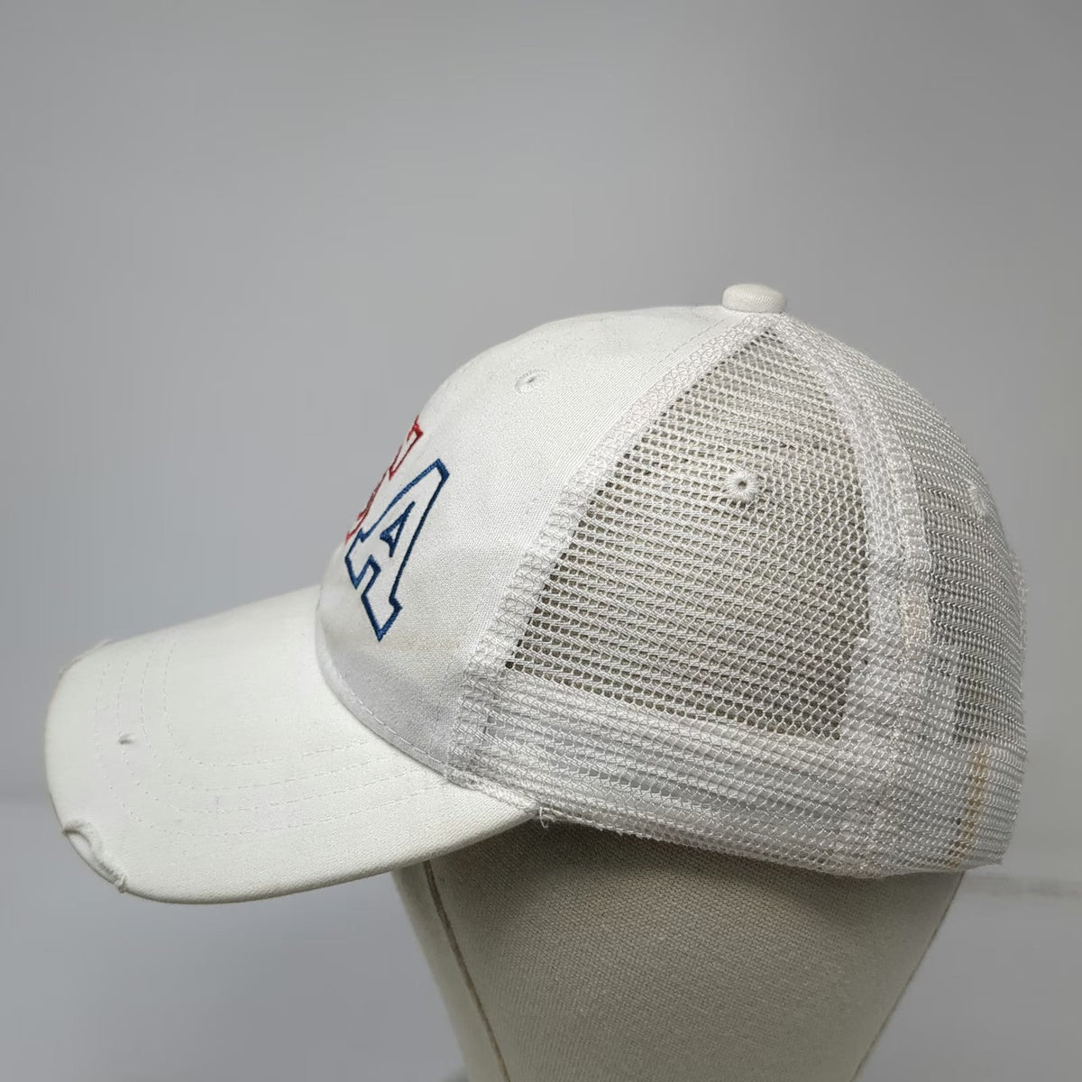 Trucker Hat White One Size Mesh Snapback USA Embroidered Baseball Patriotic