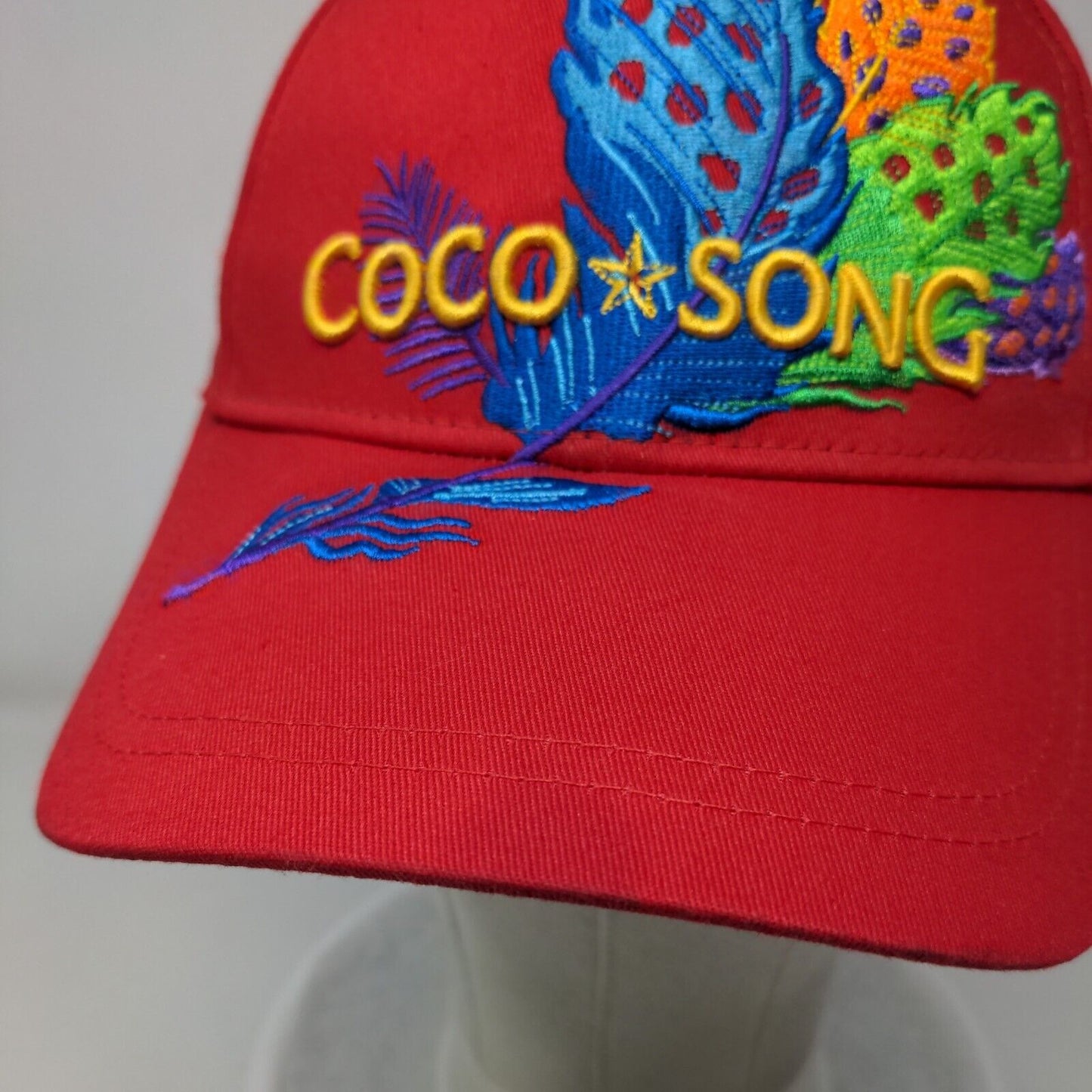 Coco Song Strapback Hat Red One Size Adjustable Embroidered Plants 6 Panel