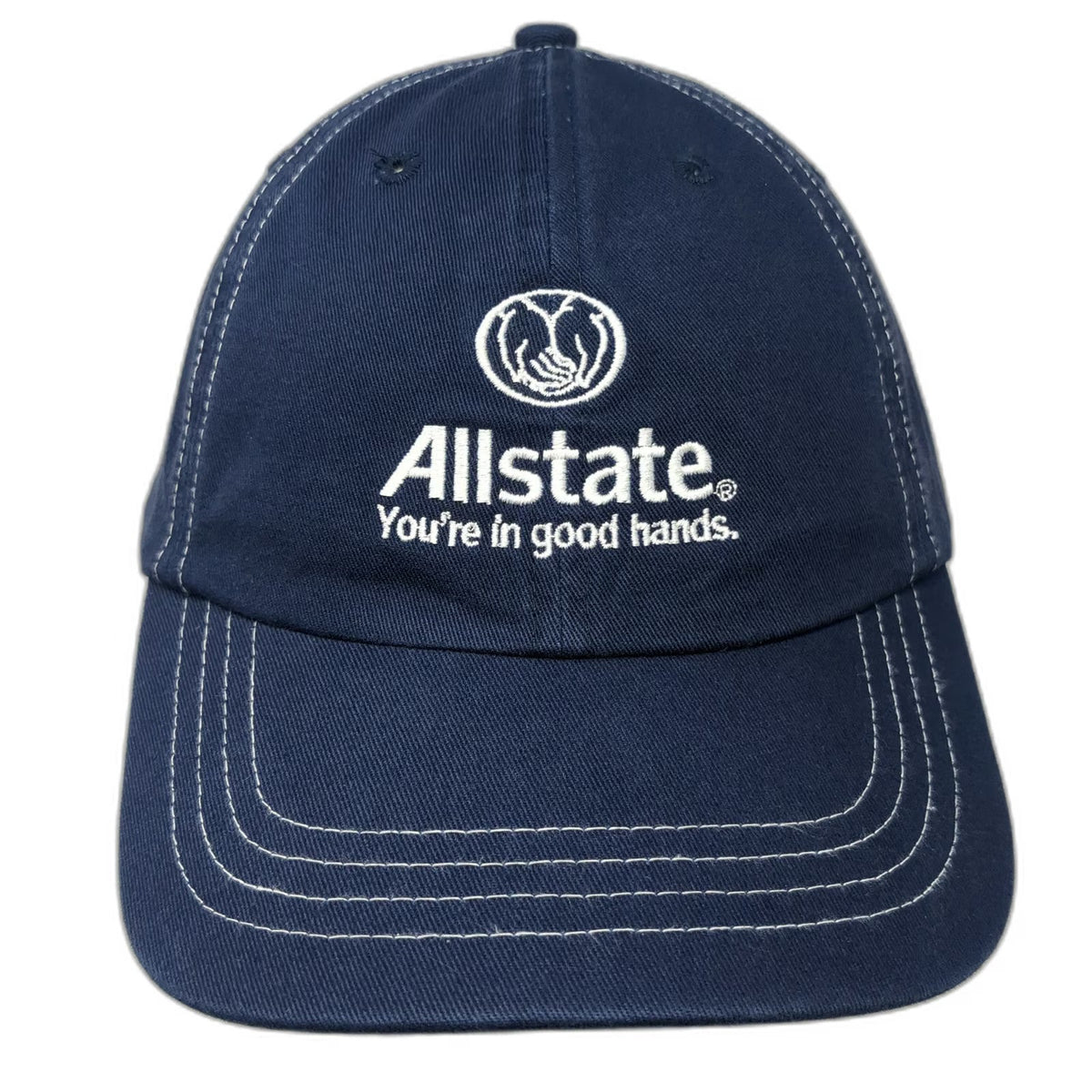 Allstate Logo Baseball Cap Blue One Size White Contrast Stitching Strapback Hat