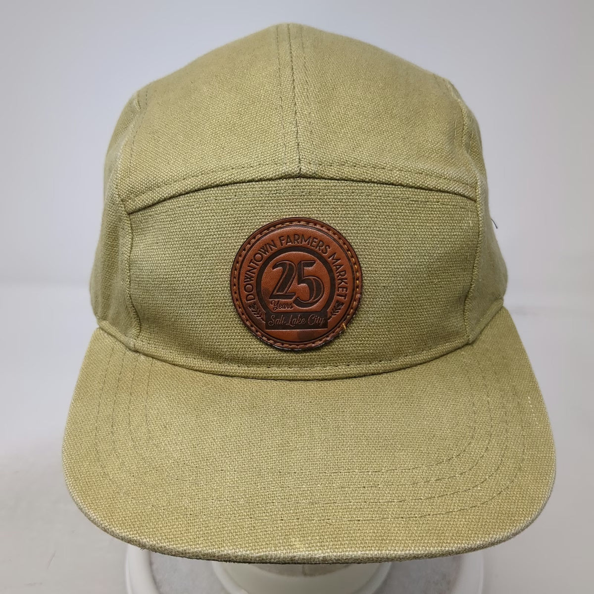 Discrete 5 Panel Beige Hat One Size Salt Lake City Farmers Market Leather Strap