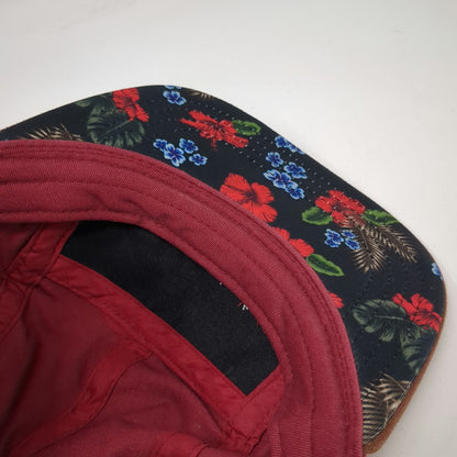 UNHLY 5 Panel Red Brown One Size Hat Floral Underbrim Slideback Embroidered Logo