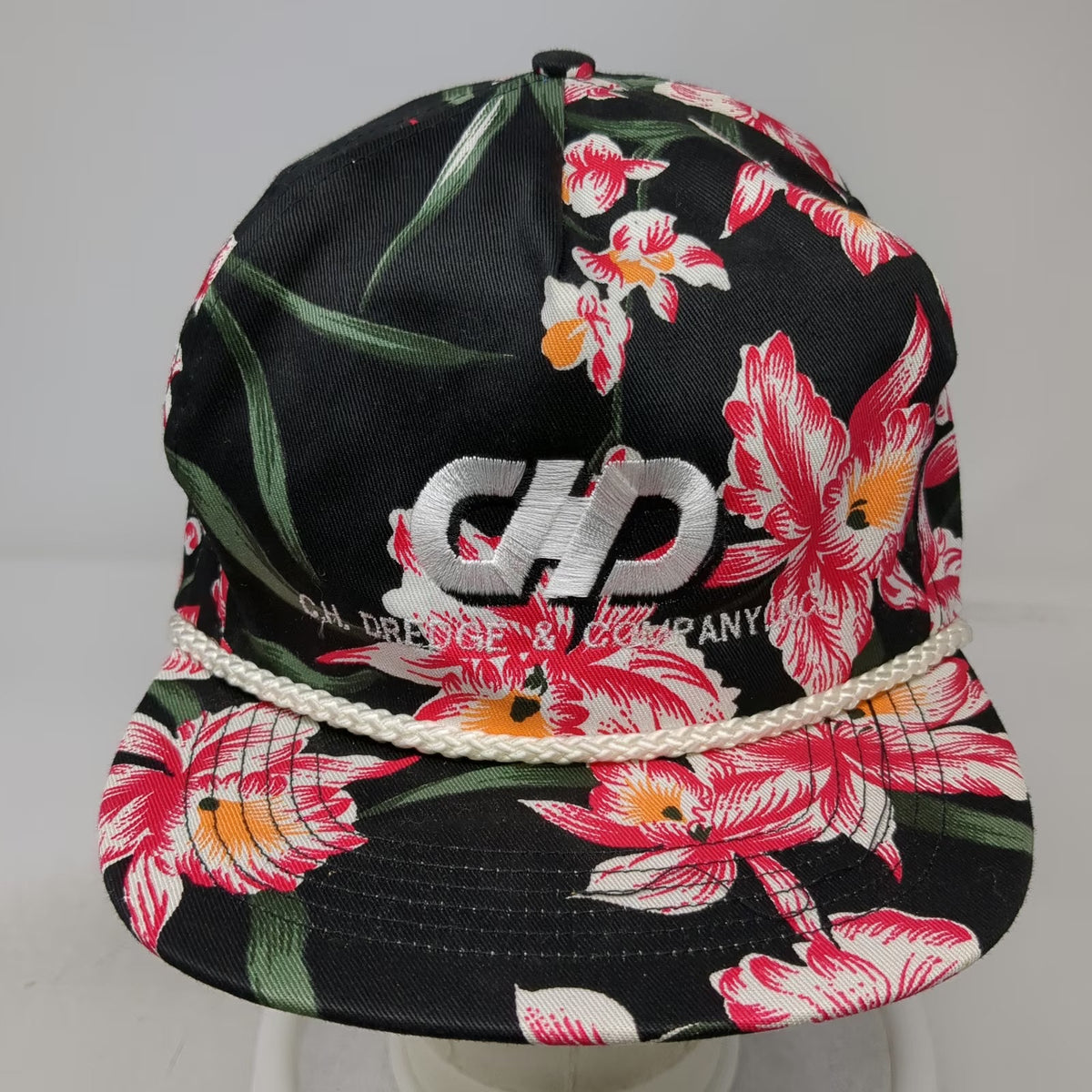 San Sun C.H. Dredge & Company Trucker Black Floral Rope Snapback Hat Vintage
