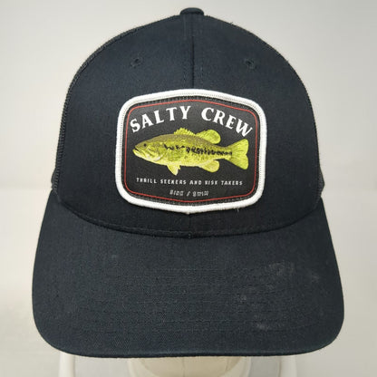 Salty Crew Trucker Hat Black One Size Bass Fish Fishing Patch Mesh Snapback Hat