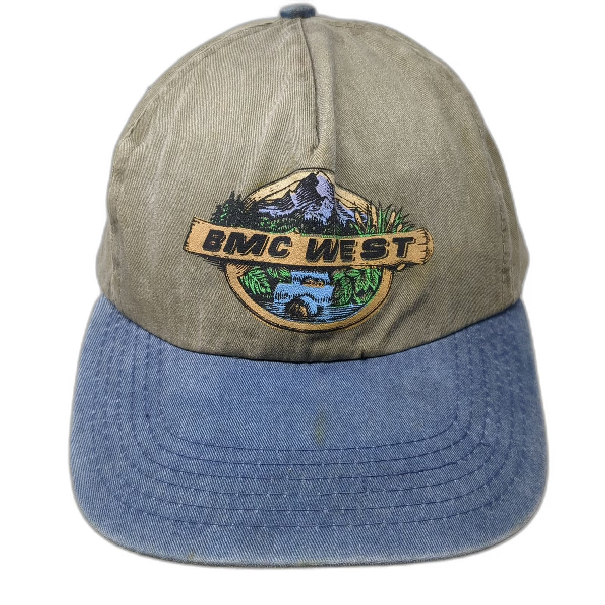 Hozer Headwear 5 Panel Green Blue Hat One Size BMC West Mountain Logo Slideback