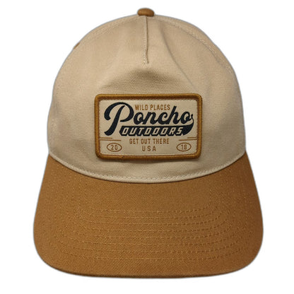 Poncho Outdoors 5 Panel Hat Beige One Size Snapback Brown Bill Cotton Patch