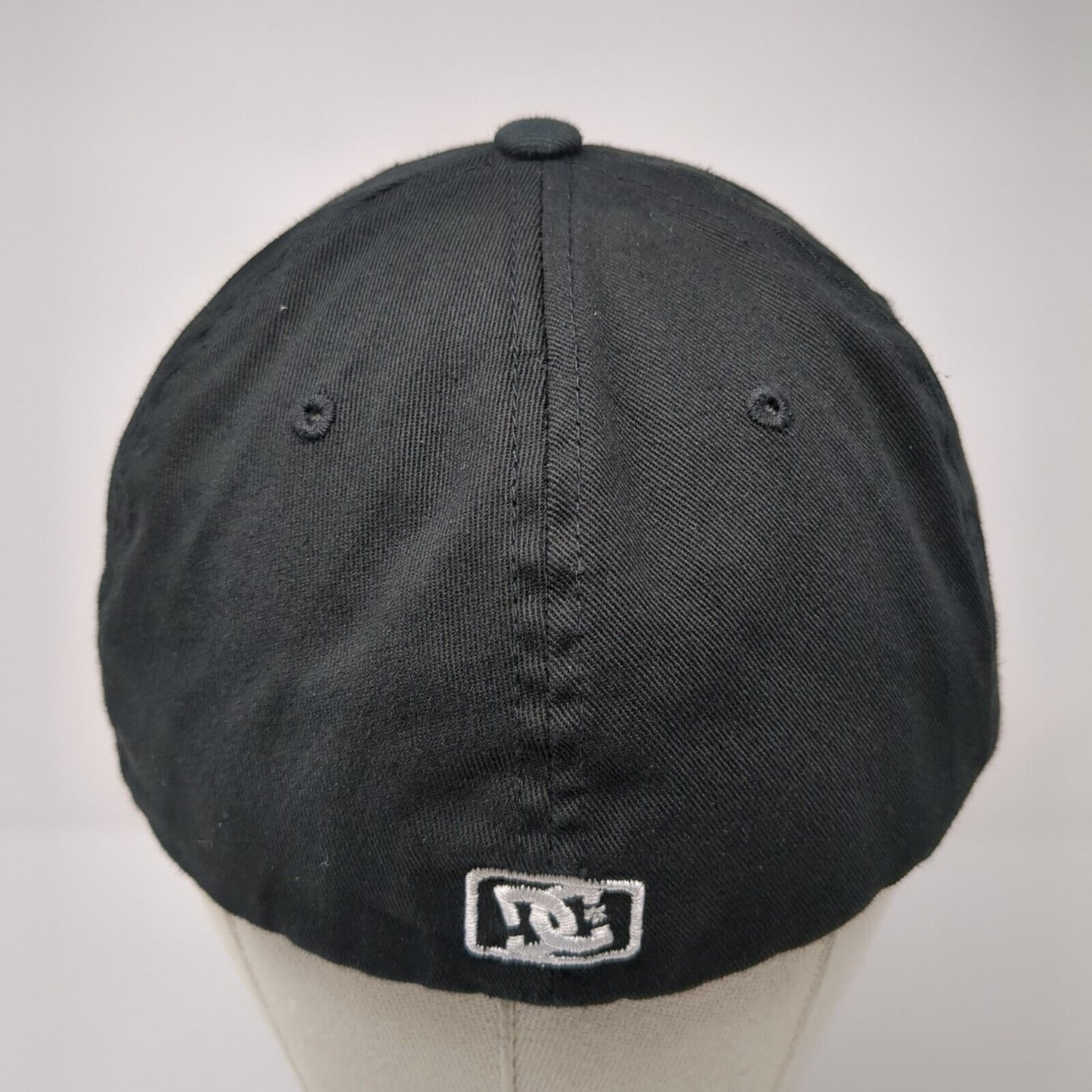 DC Fitted Hat Black OSFA L/XL Embroidered Vented Holes 6 Panel Flexfit