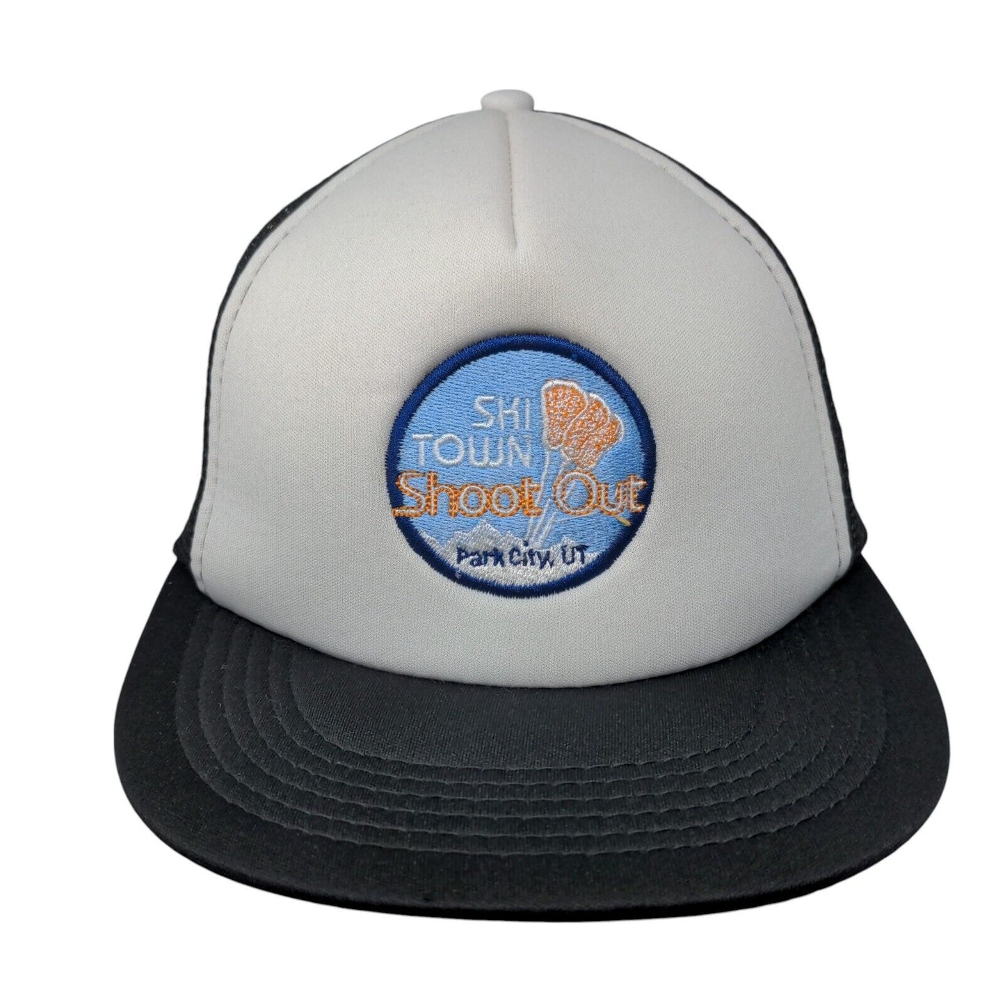Ski Town Shoot Out Park City UT Snapback Trucker Hat Black OS Mesh Back District