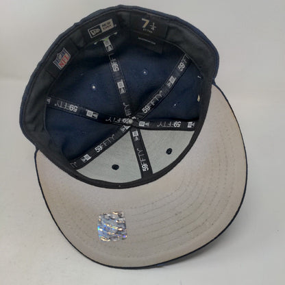 New Era Men's Fitted Flat Bill Hat Blue 7 1/4 Seattle Seahawks NFL Embroidered