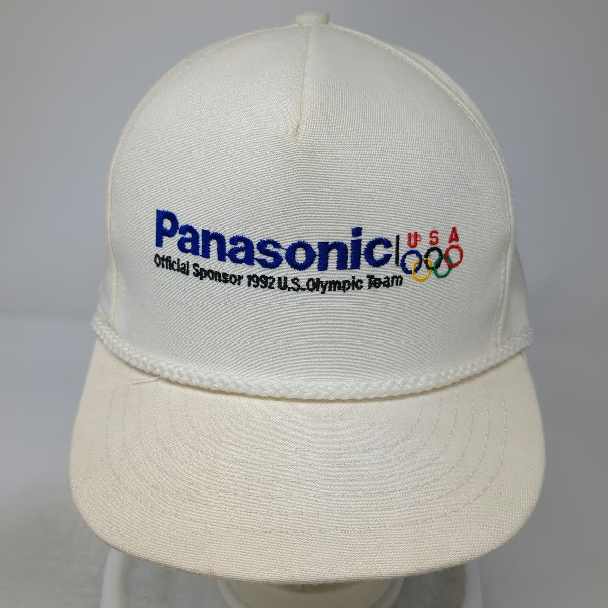 Stylemaster 5 Panel White Hat 7 5/8 Panasonic 1992 US Olympic Team Rope Snapback