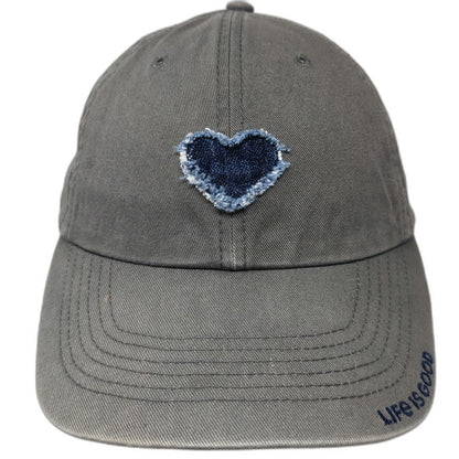 Life is Good Baseball Cap Gray One Size Slideback Blue Heart Patch Cotton Hat