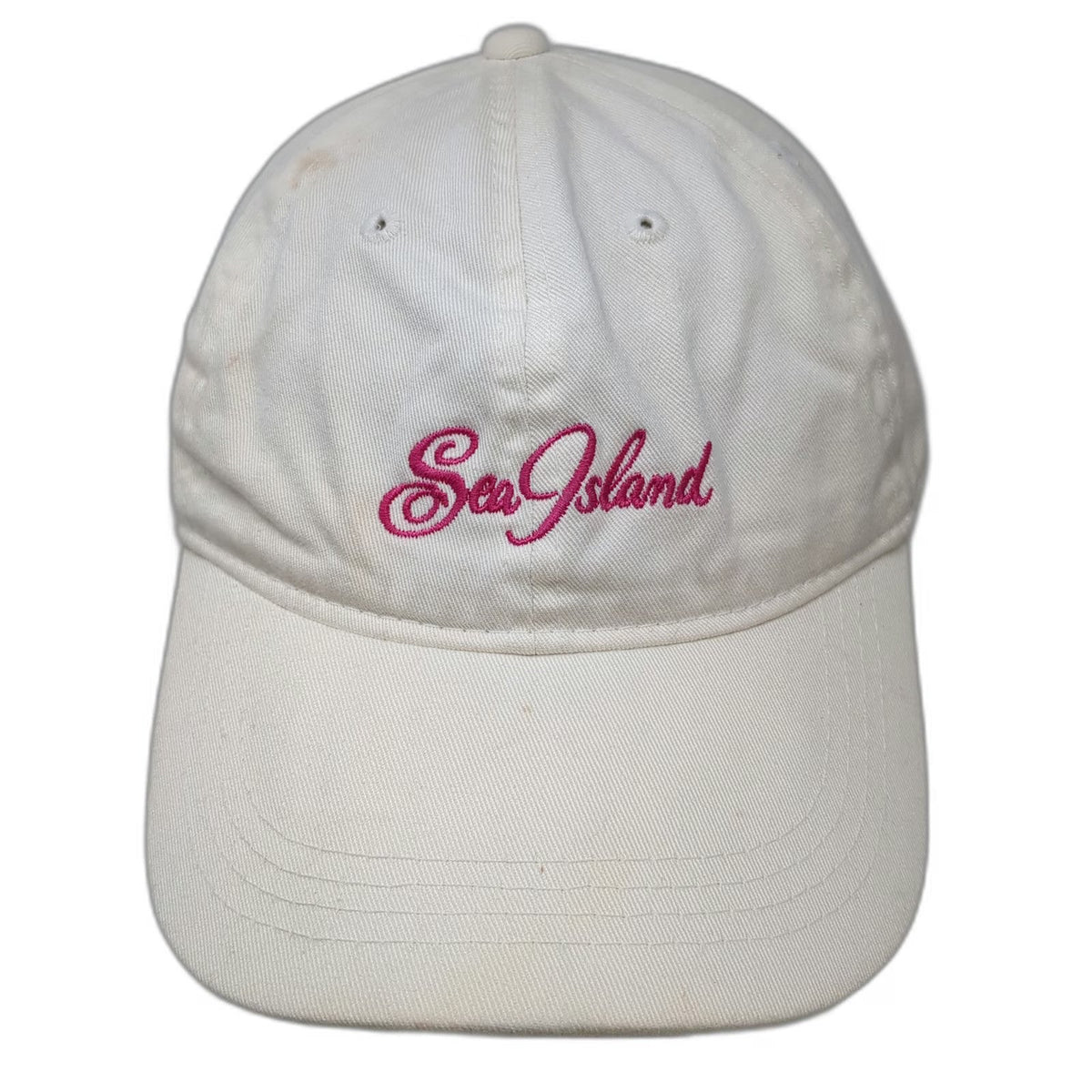 OC Sea Island Hat Baseball Cap White One Size Pink Script Embroidery Strap