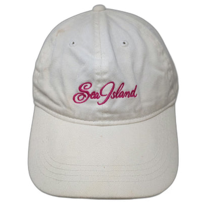 OC Sea Island Hat Baseball Cap White One Size Pink Script Embroidery Strap