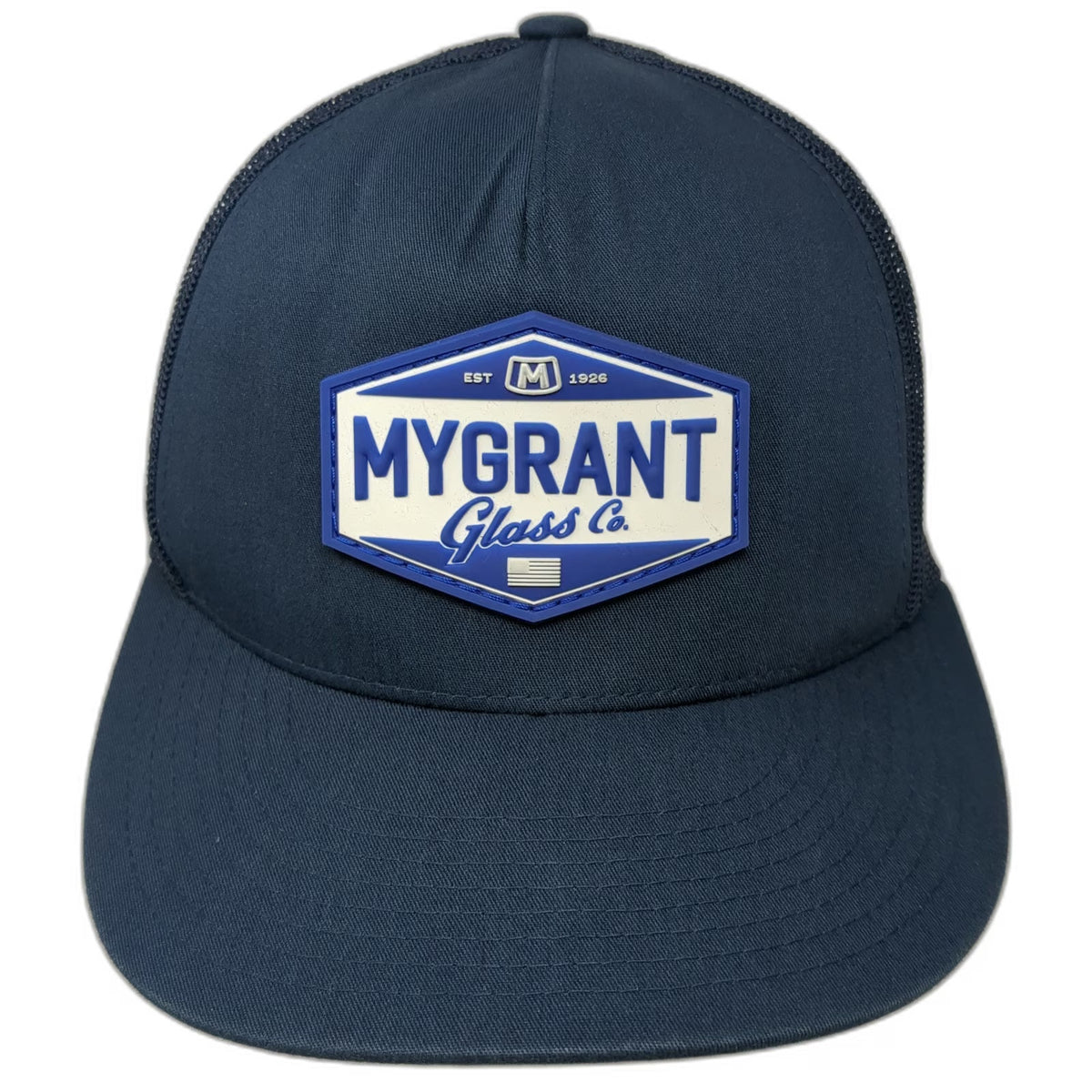 Yupoong Trucker Hat Blue One Size Mygrant Glass Co Patch Mesh Back Snapback