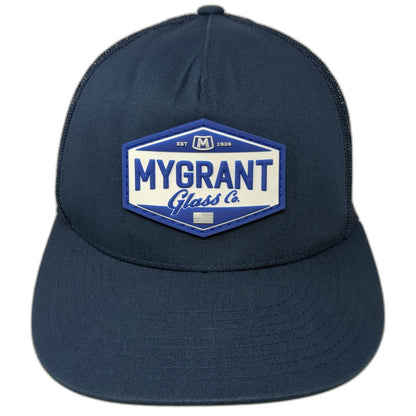 Yupoong Trucker Hat Blue One Size Mygrant Glass Co Patch Mesh Back Snapback