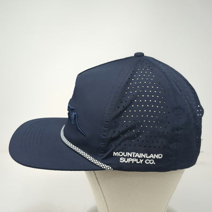 Mountainland Supply Co Trucker Hat Blue One Size Rope Mountain Logo Perforated