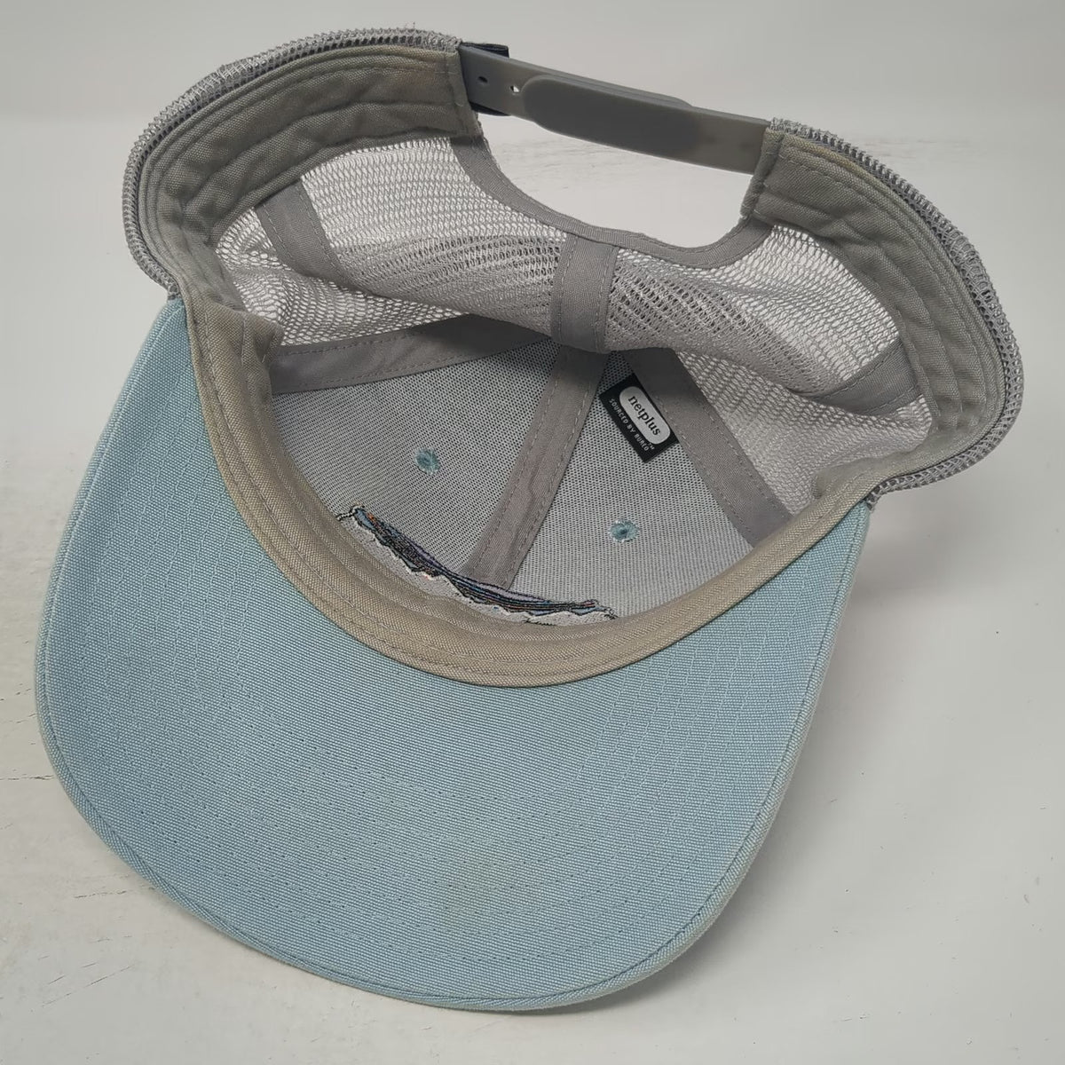 Patagonia Trucker Hat Blue One Size Bear Fitz Roy Logo Mesh Snapback Hiking Gray