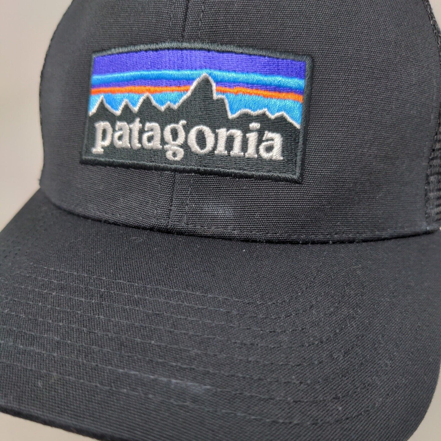 Patagonia Snapback Trucker Hat Black One Size Embroidered Mesh Back 6 Panel