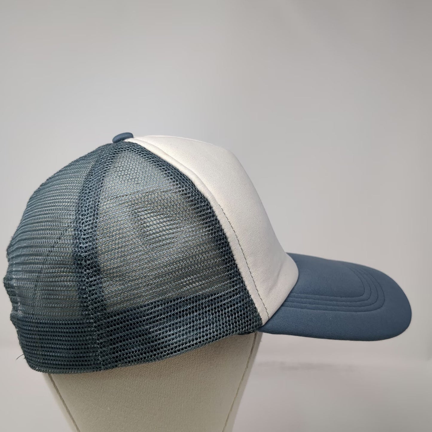 Trucker Hat Blue White One Size Blank Foam Front Mesh Back Snapback Adjustable